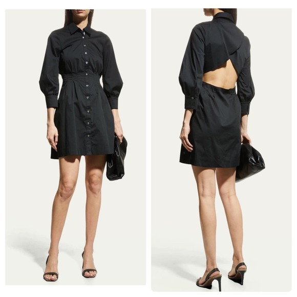 VERONICA BEARD Polina Button-Front Pleated Shirt Dress Black Size 4 NWOT - Picture 1 of 13